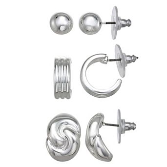 Nine West Silver Tone Trio Earring Set