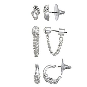 Nine West Silver Tone Pave Earring Set