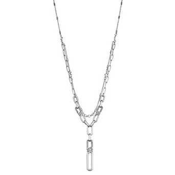 Nine West Silver Tone Pave Multirow Necklace
