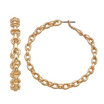 Nine West Gold-Tone Large Chain Hoop Earrings
