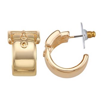 Nine West Gold-Tone Buckle C Hoop Earrings