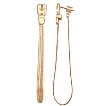 Nine West Gold-Tone Long Buckle Front Back Earrings