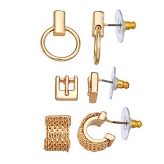 Nine West Gold Tone Buckle Trio Earring Set