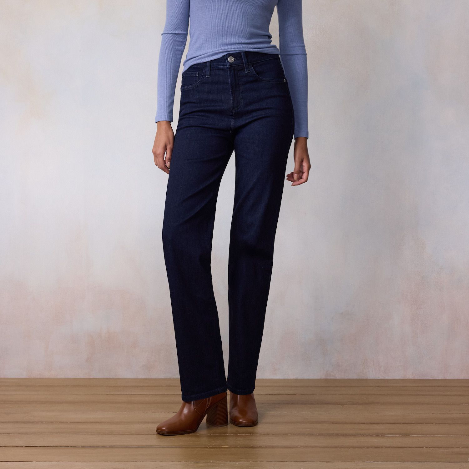 Женские джинсы LC Lauren Conrad Super High Rise True Straight, цвет: Тёмный джинсовый