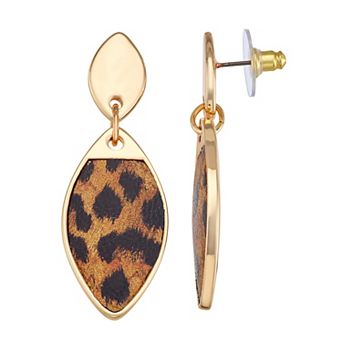Nine West Gold-Tone Fringe Leopard Drop Earrings