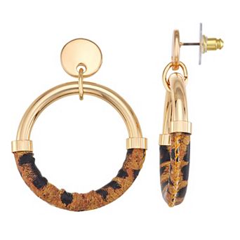 Nine West Gold-Tone Leopard Print Doorknocker Earrings