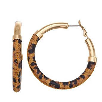 Nine West Gold Tone Leopard Hoop Earrings