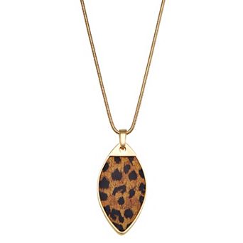 Nine West Gold-Tone Leopard Fringe Pendant Necklace