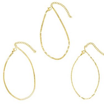 Adornia 14k Gold Plated Herringbone Valentina & Mariner Chain 2 pc Anklet Set