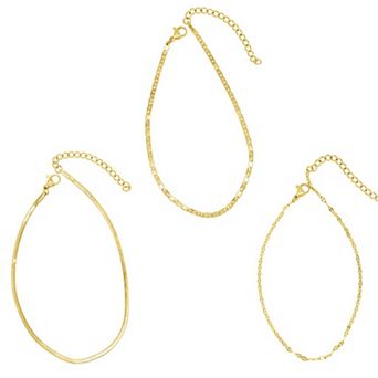 Adornia 14k Gold Plated Herringbone Valentina & Mariner Chain 2 pc Anklet Set