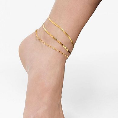 Adornia 14k Gold Plated Herringbone Valentina & Mariner Chain 2-pc. Anklet Set
