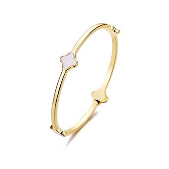 Adornia 14k Gold Plated Mother-Of-Pearl Clover Bangle