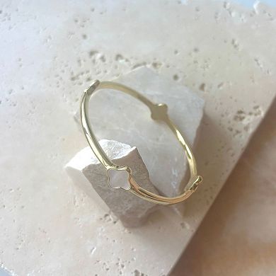Adornia 14k Gold Plated Mother-Of-Pearl Clover Bangle