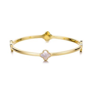 Adornia 14k Gold Plated Mother-Of-Pearl Clover Bangle