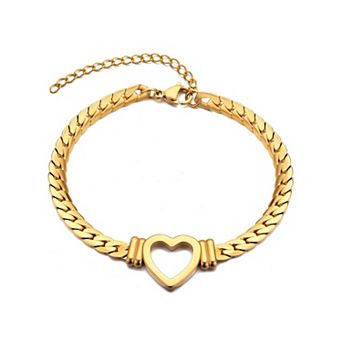 Adornia 18k Gold Plated Flat Curb Chain Heart Bracelet