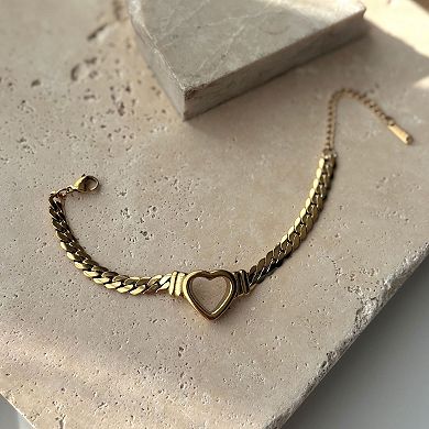 Adornia 18k Gold Plated Flat Curb Chain Heart Bracelet