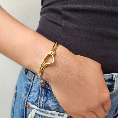 Adornia 18k Gold Plated Flat Curb Chain Heart Bracelet