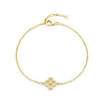 Adornia 14k Gold Plated Button Clover Cubic Zirconia Halo Bracelet