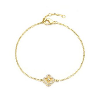 Adornia 14k Gold Plated Button Clover Cubic Zirconia Halo Bracelet