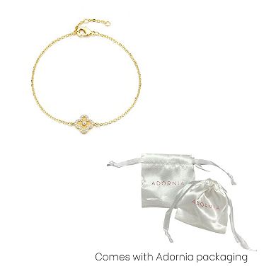 Adornia 14k Gold Plated Button Clover Cubic Zirconia Halo Bracelet