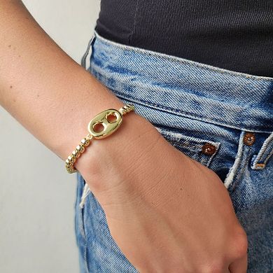 Adornia 14k Gold Plated Mariner Link Stretch Bead Bracelet