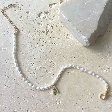 Adornia 14k Gold Plated Freshwater Cultured Pearl Pave Initial Bracelet