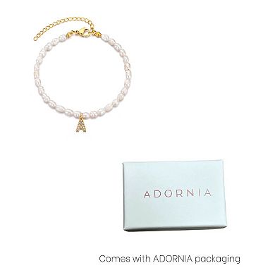 Adornia 14k Gold Plated Freshwater Cultured Pearl Pave Initial Bracelet