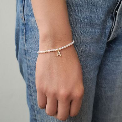 Adornia 14k Gold Plated Freshwater Cultured Pearl Pave Initial Bracelet