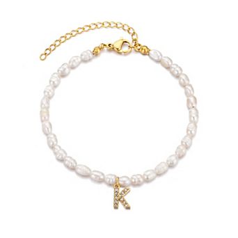 Adornia 14k Gold Plated Freshwater Cultured Pearl Pave Initial Bracelet