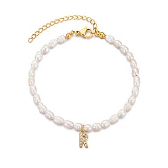 Adornia 14k Gold Plated Freshwater Cultured Pearl Pave Initial Bracelet
