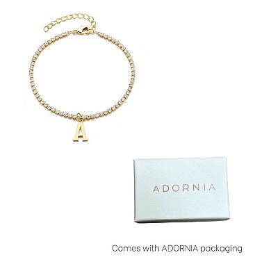 Adornia 14k Gold Plated Initial Charm Crystal Tennis Bracelet