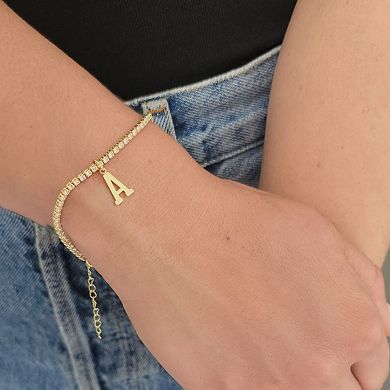 Adornia 14k Gold Plated Initial Charm Crystal Tennis Bracelet
