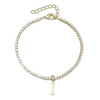 Adornia 14k Gold Plated Initial Charm Crystal Tennis Bracelet