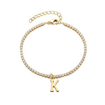 Adornia 14k Gold Plated Initial Charm Crystal Tennis Bracelet
