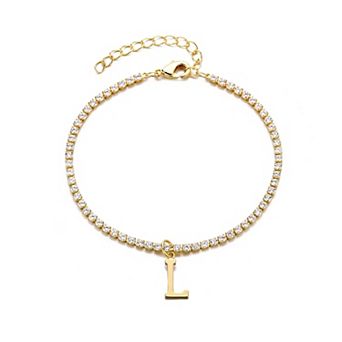 Adornia 14k Gold Plated Initial Charm Crystal Tennis Bracelet