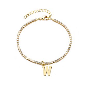 Adornia 14k Gold Plated Initial Charm Crystal Tennis Bracelet