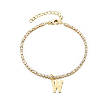 Adornia 14k Gold Plated Initial Charm Crystal Tennis Bracelet