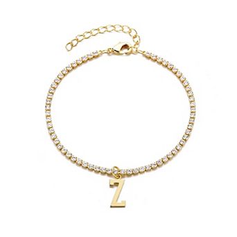Adornia 14k Gold Plated Initial Charm Crystal Tennis Bracelet