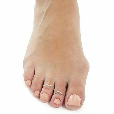 Adornia Silver Tone Adjustable Chevron & Double Line 2-pc. Toe Ring Set