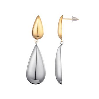 Adornia 14k Gold Plated & Stainless Steel Mixed Metal Teardrop Drop Earrings