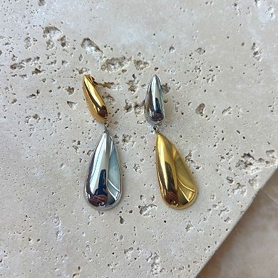 Adornia 14k Gold Plated & Stainless Steel Mixed Metal Teardrop Drop Earrings