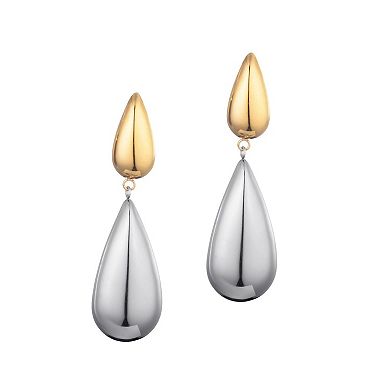 Adornia 14k Gold Plated & Stainless Steel Mixed Metal Teardrop Drop Earrings