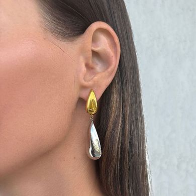 Adornia 14k Gold Plated & Stainless Steel Mixed Metal Teardrop Drop Earrings