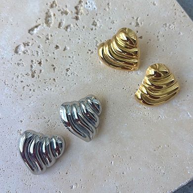 Adornia Stainless Steel Heart Statement Stud Earrings