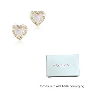 Adornia 14k Gold Plated Mother-Of-Pearl Mini Halo Cubic Zirconia Heart Stud Earrings