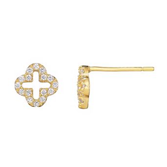 Adornia 14k Gold Over Silver Mini Clover Cubic Zirconia Outline Stud Earrings