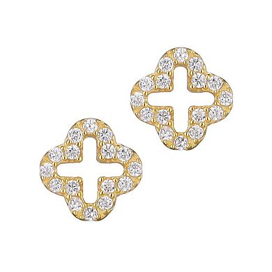 Adornia 14k Gold Over Silver Mini Clover Cubic Zirconia Outline Stud Earrings