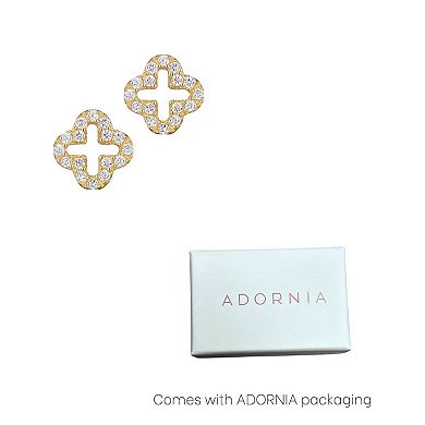 Adornia 14k Gold Over Silver Mini Clover Cubic Zirconia Outline Stud Earrings