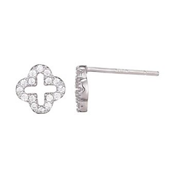 Adornia Sterling Silver Mini Clover Cubic Zirconia Outline Stud Earrings