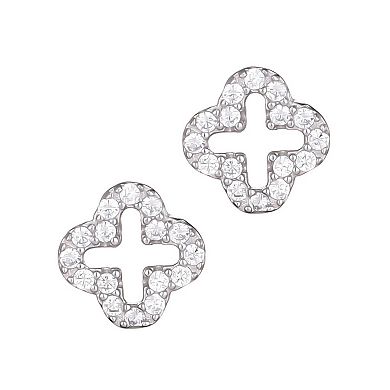 Adornia Sterling Silver Mini Clover Cubic Zirconia Outline Stud Earrings